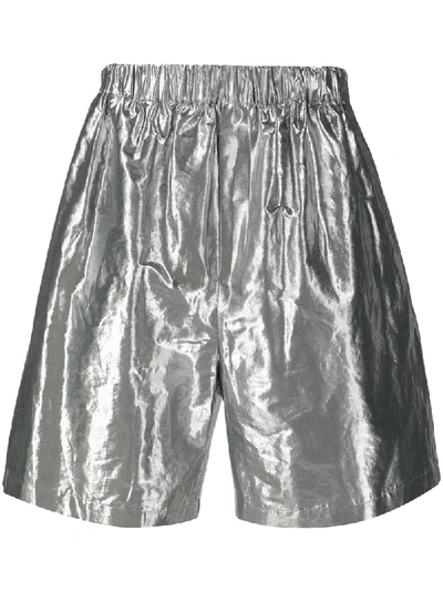 Christian Wijnants 'papo' Moiré-shorts Mit Knitteroptik In Silver