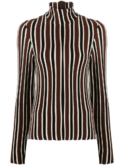Christian Wijnants Striped Pattern High Neck Jumper In Brown
