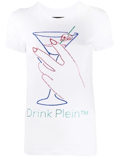 Philipp Plein Neon Drink Rhinestone T-shirt In White