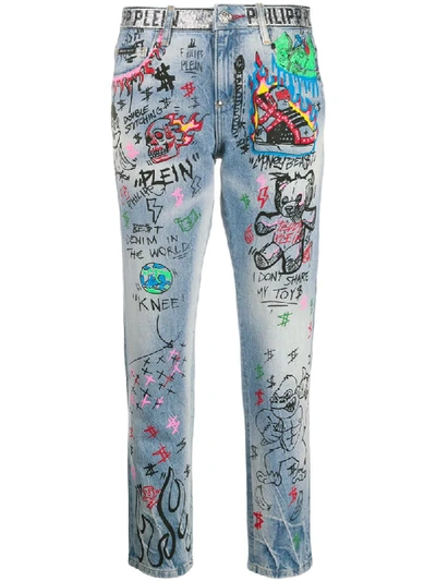 Philipp Plein Art 5 Graffiti Boyfriend Jeans In Blue
