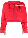 Philipp Plein Crystal-fringe Hoodie In Red
