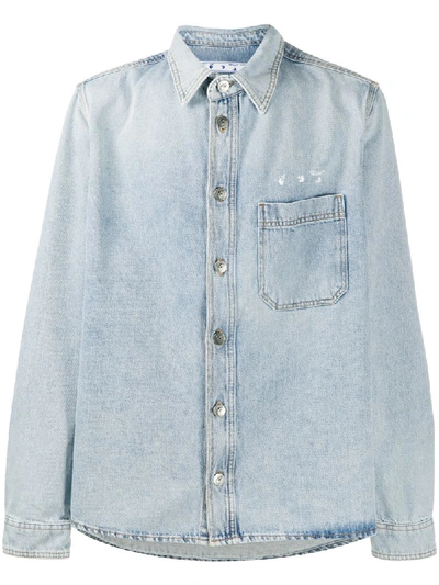 Off-white Logo-print Long-sleeve Denim Shirt In Bleach White