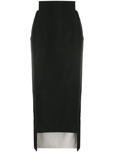 Maison Flaneur Side Slit Pencil Skirt In Black