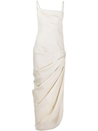 Jacquemus Asymmetric Ruched Dress In Neutrals