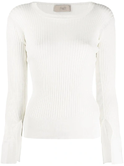 Maison Flaneur Long-sleeved Ribbed Knit Jumper In White