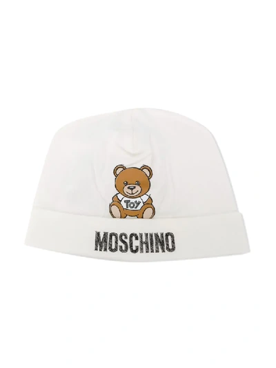 Moschino Kids' Teddybear Logo Print Hat In White