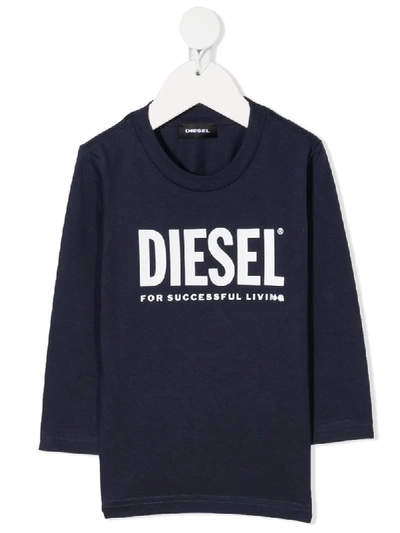 Diesel Babies' Logo Print Long-sleeved Top In Blue