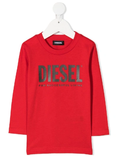 Diesel Babies' Logo Print Long-sleeved Top In Red