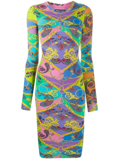 Versace Jeans Couture Baroque-print Fitted Dress In Pink