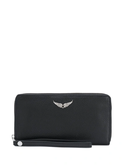 Zadig & Voltaire Compagnon Savage Medium Croc-embossed Leather Wallet In Black