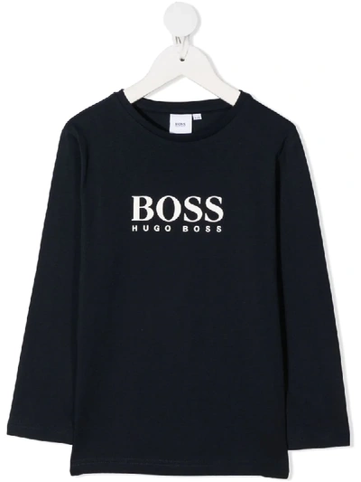 Hugo Boss Kids' Logo-print T-shirt In Blue