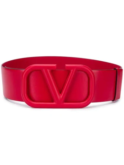 Valentino Garavani Vlogo Leather Belt In Red