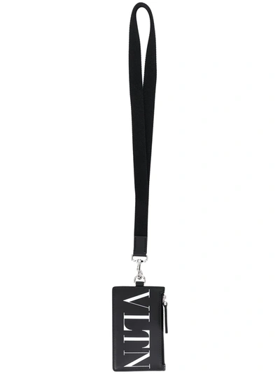 Valentino Garavani Calf Leather Zip Cardholder In Black