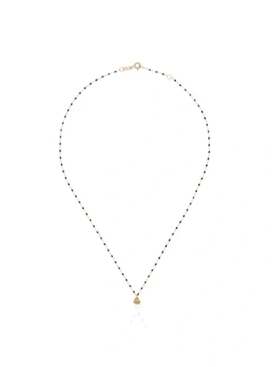 GIGI CLOZEAU 18KT GOLD HEART CHARM BEADED NECKLACE