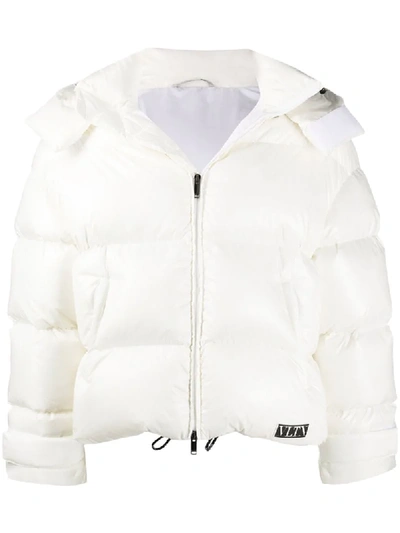 Valentino Vltn Zipped Puffer Jacket In White