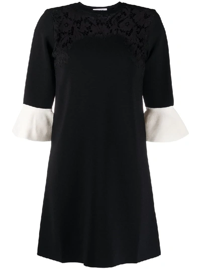 Valentino Floral Lace Panel Mini Dress In Black