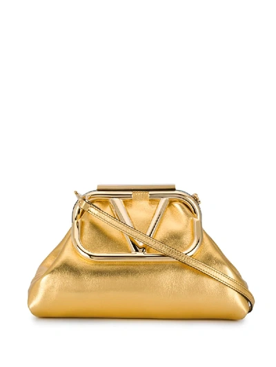 Valentino Garavani Angular Vlogo Gold Clutch Bag ModeSens