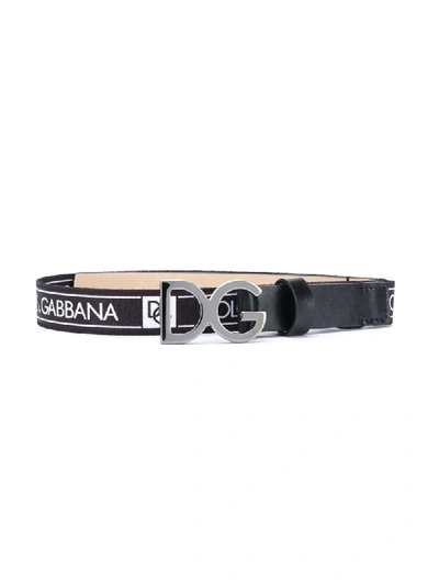 Dolce & Gabbana Kids' Logo-print Leather Belt In Black