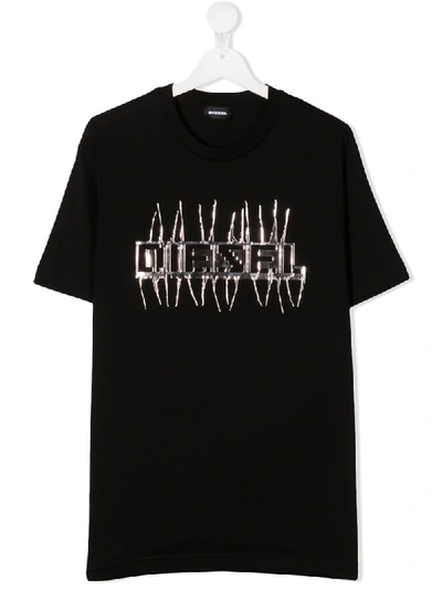 Diesel Kids' Short-sleeved Logo Print T-shirt In Black