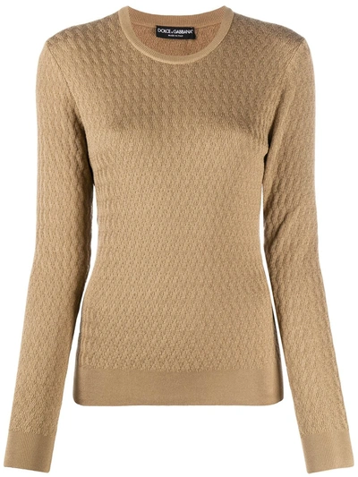 Dolce & Gabbana Knitted Silk Pullover Sweater In Beige