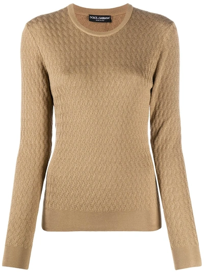 Dolce & Gabbana Knitted Silk Pullover Jumper In Brown