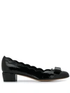 Ferragamo Vara Bow Scalloped Leather Pumps In Black
