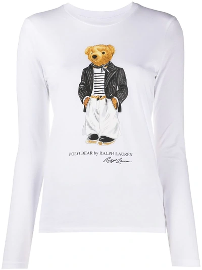 Polo Ralph Lauren Langarmshirt Mit Teddy-print In White