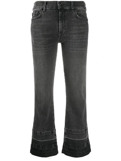 7 For All Mankind Stonewashed Flared Jeans In Black