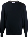 Brunello Cucinelli Men Crew-neck Sweater In Virgin Wool And Cashmere In Blue