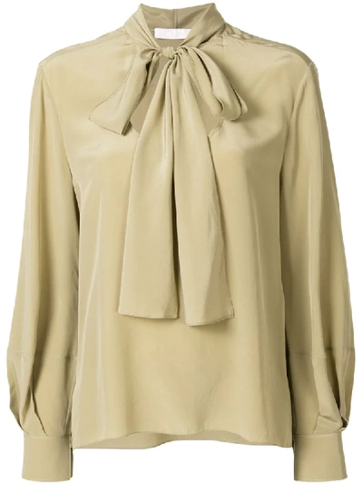 Chloé Pussy-bow Silk Blouse In Green