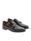 Doucal's Polished Leather Monk Straps In Black