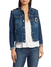 L AGENCE JANELLE SLIM-FIT EMBROIDERED CREST MILITARY DENIM JACKET,0400012460336