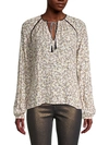 CUPCAKES AND CASHMERE WOMEN'S HALSTON PRINTED TASSEL BLOUSE,0400012885521