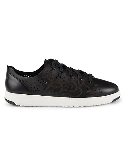 Cole Haan Grandpro Tennis Laser Cut Leather Trainers In Black Optic White