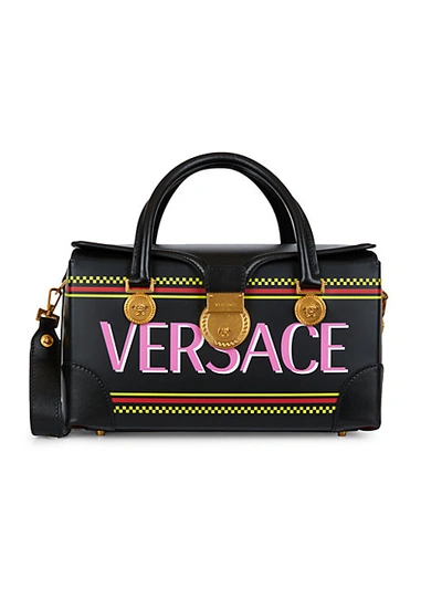 Versace Leather Logo-front Top Handle Bag In Black Multi