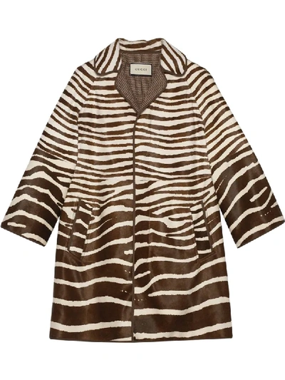 Gucci Zebra Print Calf Hair Coat In Brown