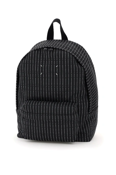 Maison Margiela Canvas Backpack With Logo Embroidery In Black,white