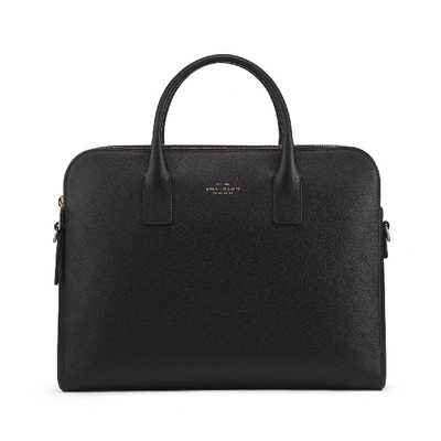 Smythson Panama Cross-grain Leather Briefcase In Black