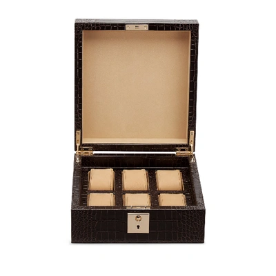 Smythson Lockable Watch Box In Mara In Brown