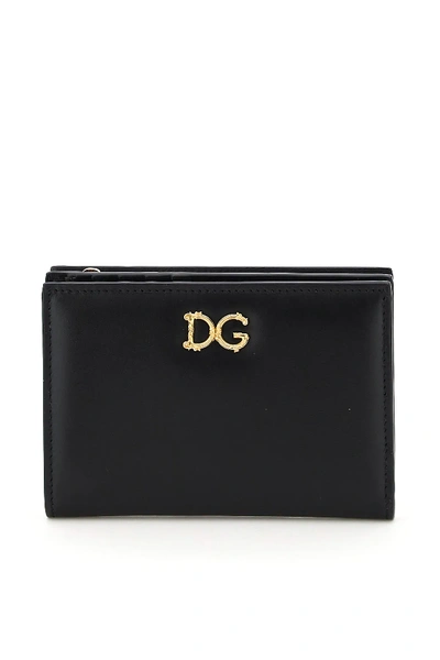 Dolce & Gabbana Crystals-logo Bifold Leather Wallet In Black