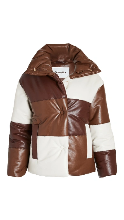Nanushka Hide Colour-block Quilted Vegan Leather Jacket In Brown/cream