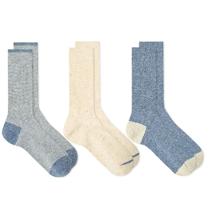 Anonymous Ism Nep Yarn Rib Crew Sock - 3 Pack In Blue