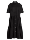 Co Tiered Poplin Midi Dress In Black