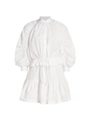 Frame Ruched Sleeve Poplin Mini Dress In White