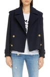 BALMAIN CROP DOUBLE BREASTED WOOL & CASHMERE PEACOAT,UF19495W006