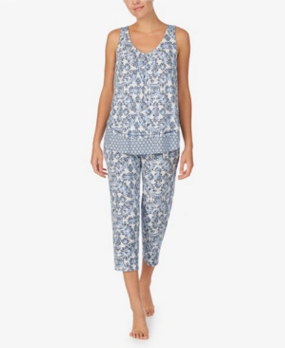 Ellen Tracy Women's Cropped Pajama Set In Blue Paisley Geo