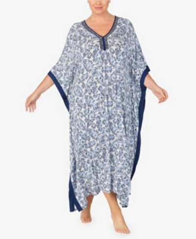 Ellen Tracy Women's Plus Size Long Caftan In Blue Paisley Geo