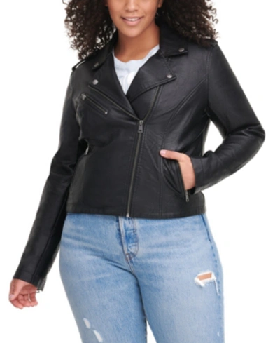 Levi's Plus Size Trendy Faux Leather Moto Jacket In Black