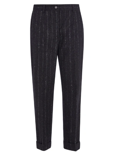 Dolce & Gabbana Cropped Stripe Trousers In White/black