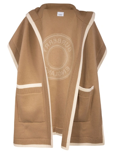 Burberry Back Logo Poncho In Brown